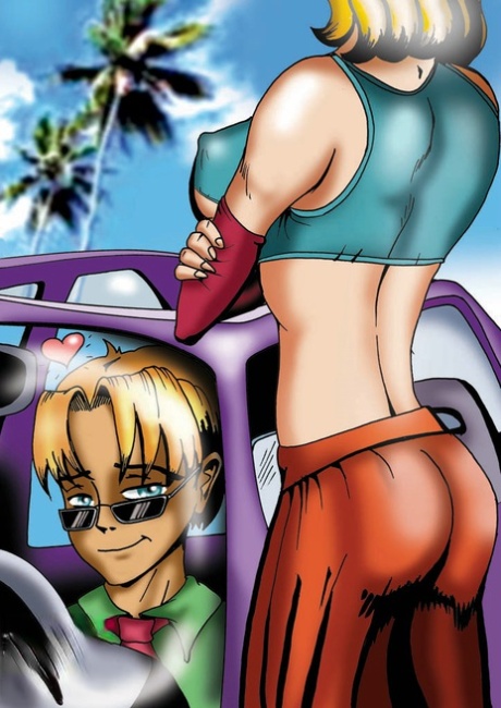 Cartoon tranny hitchhiker pulls out her cock and gets fucked outdoors