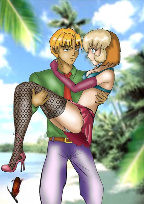 Cartoon tranny hitchhiker pulls out her cock and gets fucked outdoors