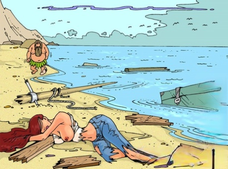 Cartoon redhead tranny gets rammed by a bearded guy on a deserted island