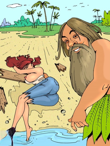 Cartoon redhead tranny gets rammed by a bearded guy on a deserted island