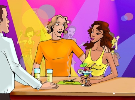 Anime ebony shemale screws a blonde boy she met at the bar on the beach