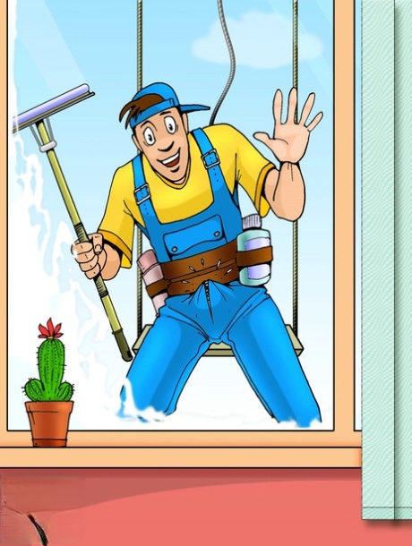 Charming window washer gets tricked and ass fucked by a curvy anime shemale