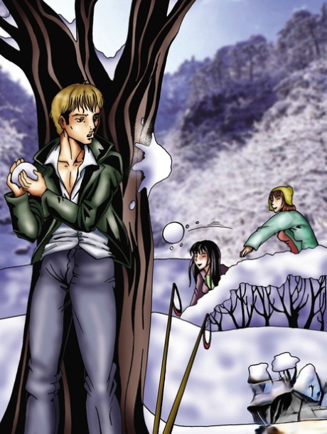 Animated trannies with huge fakes fuck a blond guy in on a winter day