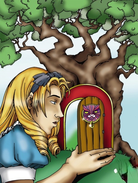Cartoon man in an Alice outfit fucks a curvaceous shemale in Wonderland