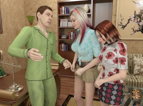Animated shemales ride a lucky guy's cock in a hardcore threesome