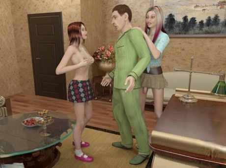 Animated shemales ride a lucky guy's cock in a hardcore threesome