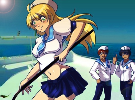 Anime shemale navy officers having a wild anal threesome with the captain