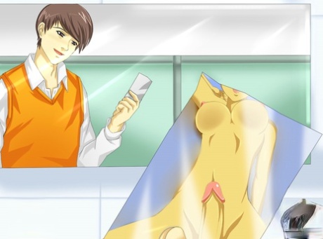 Anime shemale secretary wanks while having anal sex with the office manager