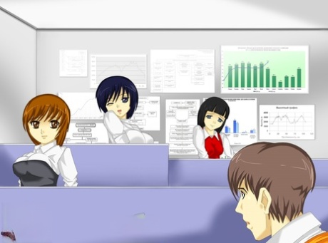Anime shemale secretary wanks while having anal sex with the office manager
