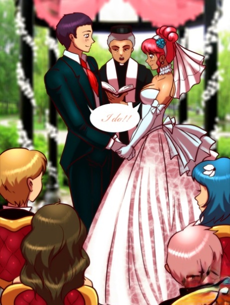 Redheaded cartoon bride with a dick fucks her new husband on their wedding day