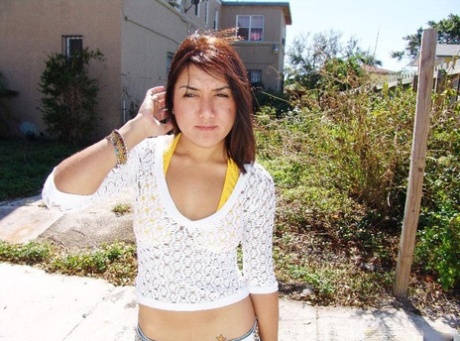 Cute Latina girl Vivi gets her natural tits sprayed with a warm load