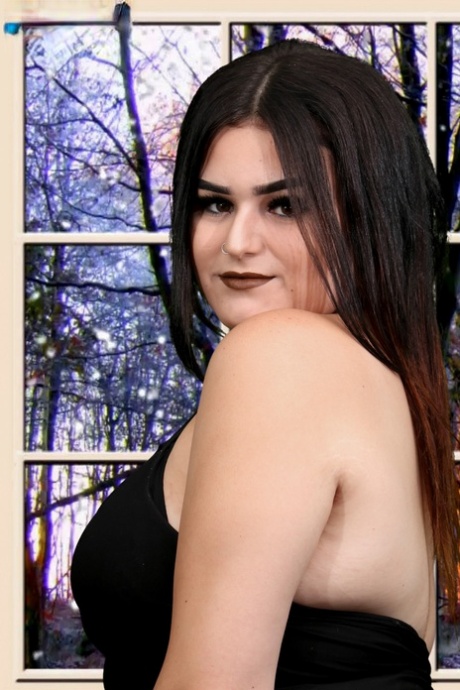 Chubby shemale Veronica Cakes shows off her big tits & her very small dick