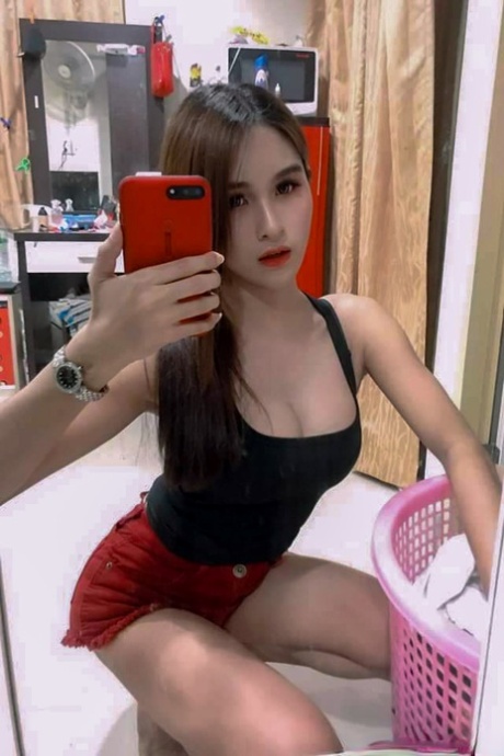 Pretty Asian babe flashes her gorgeous tits while taking selfies