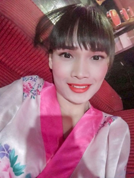 Skinny Asian shemale takes sexy selfies in cute outfits & while naked